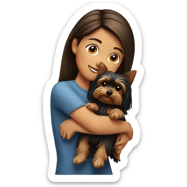 Brunette girl hugs yorkie dog sticker