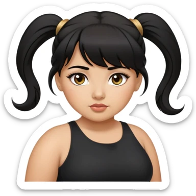 Latina girl with bangs black long hair in pony tail plus size black dress eye roll sticker