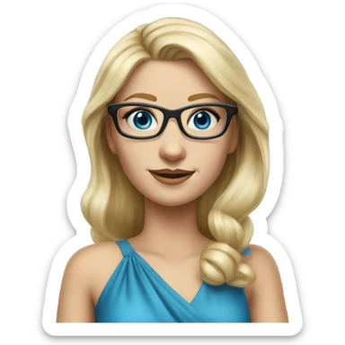 Pretty Caucasian blonde woman with glasses in a dress, hyper realistic with blue eyes  sticker