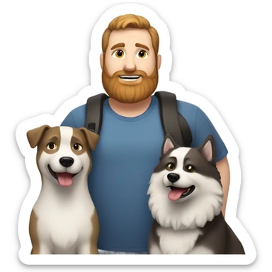Heavy White man brown hair beard with husky dog  sticker
