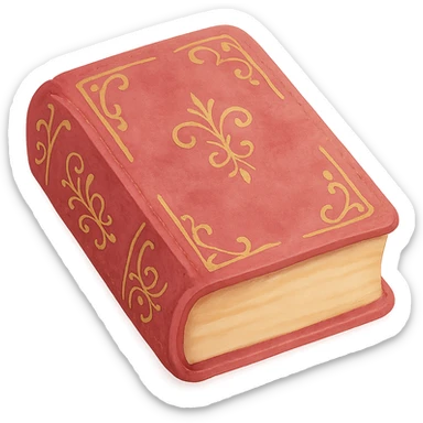 Add gold filigree details on the cover and spine of the deeper pink antique closed book, maintaining the dreamy painterly watercolor style with visible brushstrokes. Preserve the transparent background. sticker