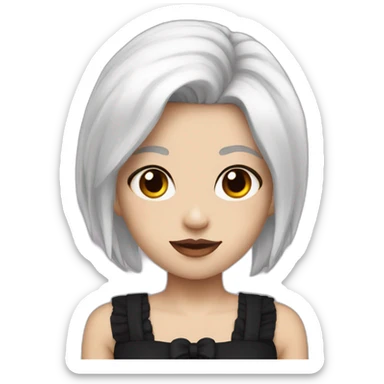 a girl with white hair that is in a undercut and she has red eyes and black angel wings and she has a maid dress on sticker