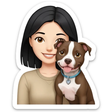 Smiling girl black air with pitbull brown and white sticker