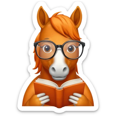 orange horse read book with glasses sticker