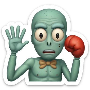 Squidward getting beat up by mr Krabs  sticker
