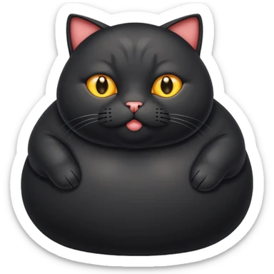 Un gato negro gordito con los ojos de color amarillos sentado sticker