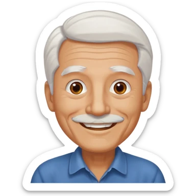 Illustrated emoji of an old man, white hair, no beard, no mustache, dark eyes, tanned skin  sticker