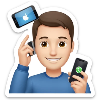 a guy holding a phone horizontally on his forehead like it was a card sticker