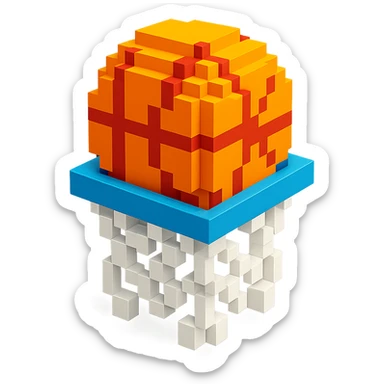 A voxel-style basketball in a net, variation 3 sticker
