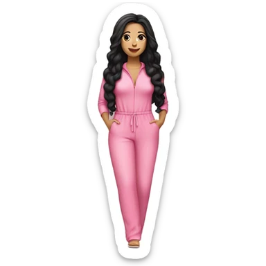 Latina Woman black hair mute pink full body jumpsuit  sticker