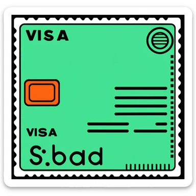 sticker style visa stamp with bold outline, playful, no background sticker