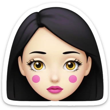 Yellow face with cute eyes pink lips black hair and black dot at forehead  sticker
