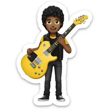 Guy with brown hair brown eyes black hair holding a yellow and black electric guitar sticker