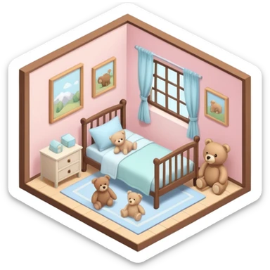 isometric baby room, Cozy baby room with crib and teddy bear sticker