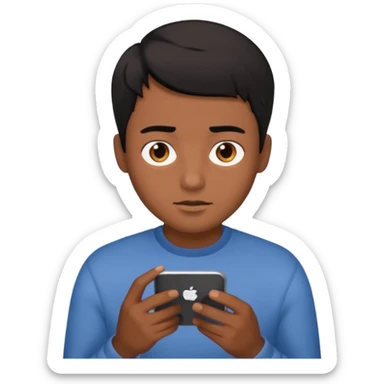 A guy scrolling on this phone, his eyes looking the phone sticker