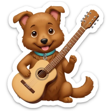 happy dog playing guitar sticker