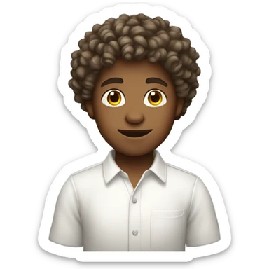 boy with curly hair fair skin developer white shirt sticker