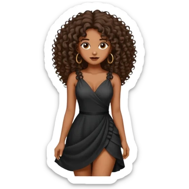 brown skinned lady with curly black hair, shoulder long hair, messy, nice curves sticker
