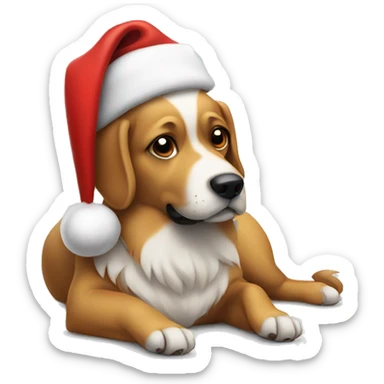 a dog wearing a santa hat laying on a floor  sticker