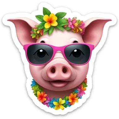 Pig wearing sunglasses and lei sticker