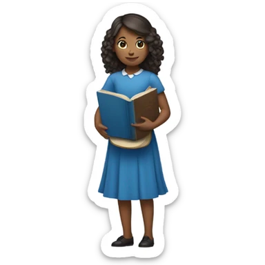 girl in blue dress with a book in her hands sticker