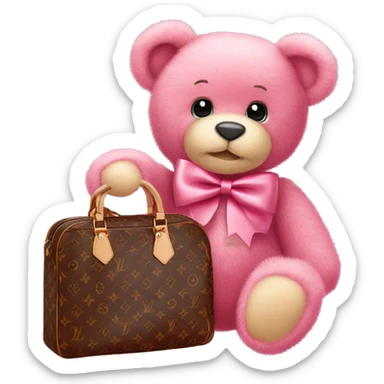 pink bow teddy bear solo with Louis Vuitton bag sticker