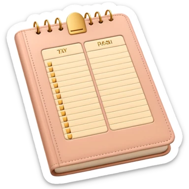 modern elegant planner with checkmarks emoji, 3D style, soft terracota beige or pink and gold, clean design sticker