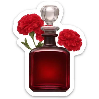 Dark red vintage French style perfume bottle with red carnations sticker