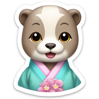 An otter face dressed in pastel-colored traditional Korean hanbok sticker