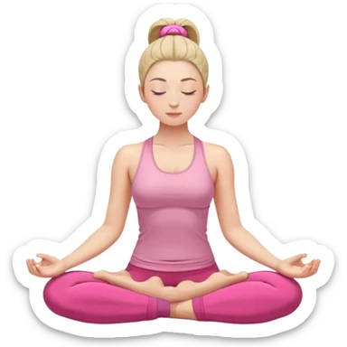 caucasian woman with high ponytail in lotus position meditating, eyes closed, peaceful expression, pink yoga clothes sticker