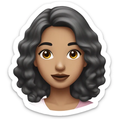 A south Asian girl with pale skin, black wavy shoulder length hair and pale pink lips sticker