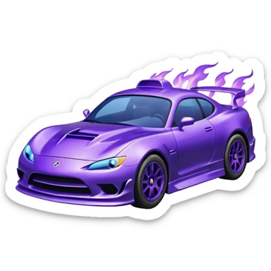 Purple car drifting with navy blue flames coming out of the rear tires. sticker