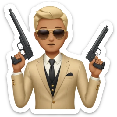 a handsome guy wearing a party clothes with sun glasses and a gun. sticker
