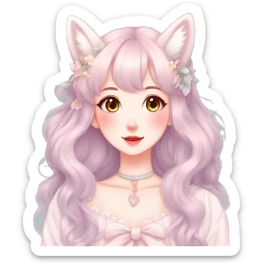 Gorgeous pastel anime style lady with blushing face and fox ears cottagecore fairycore pastelcore colorful pearly romantic simplistic aesthetic trending style sticker
