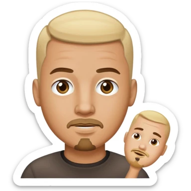 blonde buzz cut on a tan man with a brunette gottee sticker
