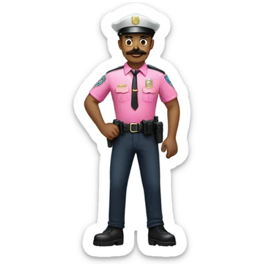 Cop with a mustache in pink shirt and wearing roller blades sticker