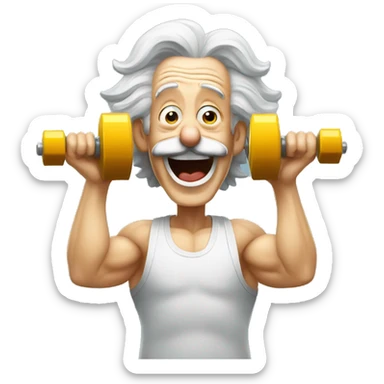 albert einstein happy in the gym with dumbells sticker