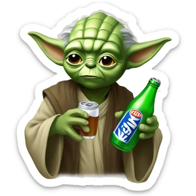 Yoda drinking soda bottle sticker