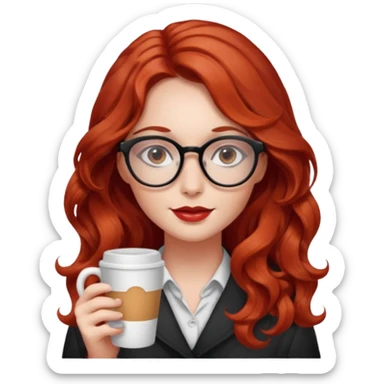 ABeautiful girl, red hair,wavy hair，long hair,Black eyes,Chinese con lentes ojos cafés oscuros sticker