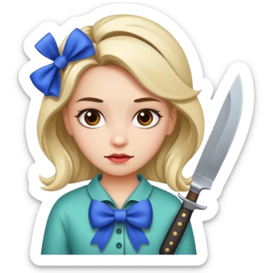 Photo of a killer girl with a knife and a graphic bow in her hair sticker