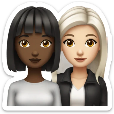 Two white girlfriends. One with brown hair in square, the other with black hair, bangs and a square. In fashionable clothes and beautiful modern makeup sticker