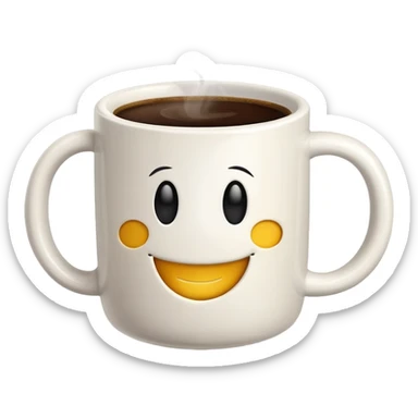 steaming coffee mug with a smiley face sticker