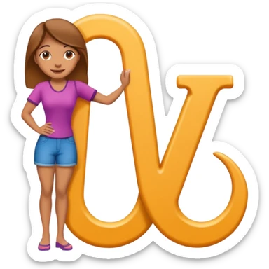 A giant Letter J with a woman on all fours with face over the hook or lower descender of the letter, smiling sticker
