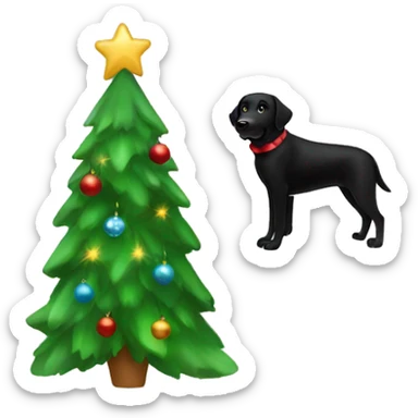 Christmas Black Labrador and Christmas tree  sticker