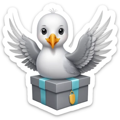The cartoon seagull takes gift box in his wings sticker