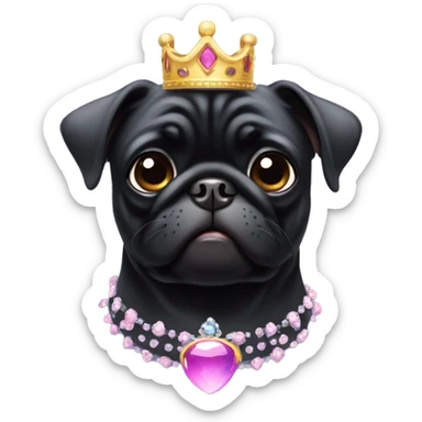 Black pug dog wearing a princess crown sticker