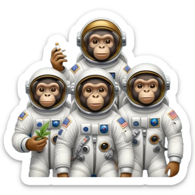 group of apes in astronaut suits floating in space smoking weed sticker