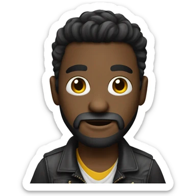 Create a small, dark-skinned character with a small beard and a reggaeton style sticker