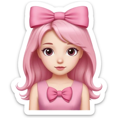 Cute girly girl character with pink dress, long eyelashes, and hair bow sticker