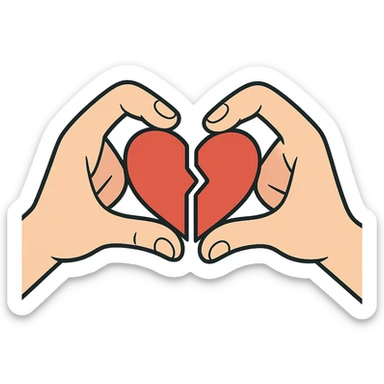two hands each with half a heart, forming a heart in flat toon style sticker